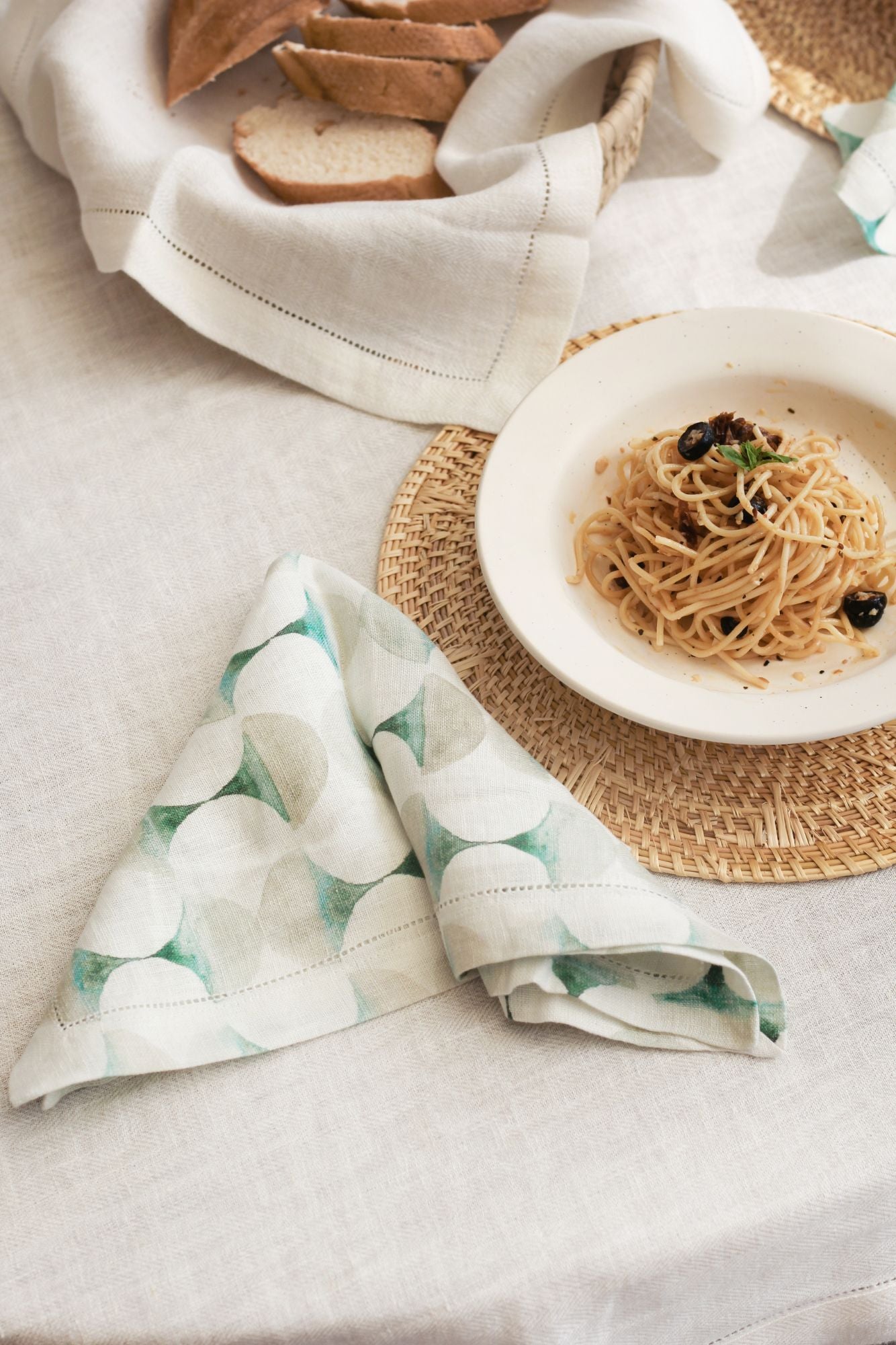 Ivory Herringbone Linen Table Cover