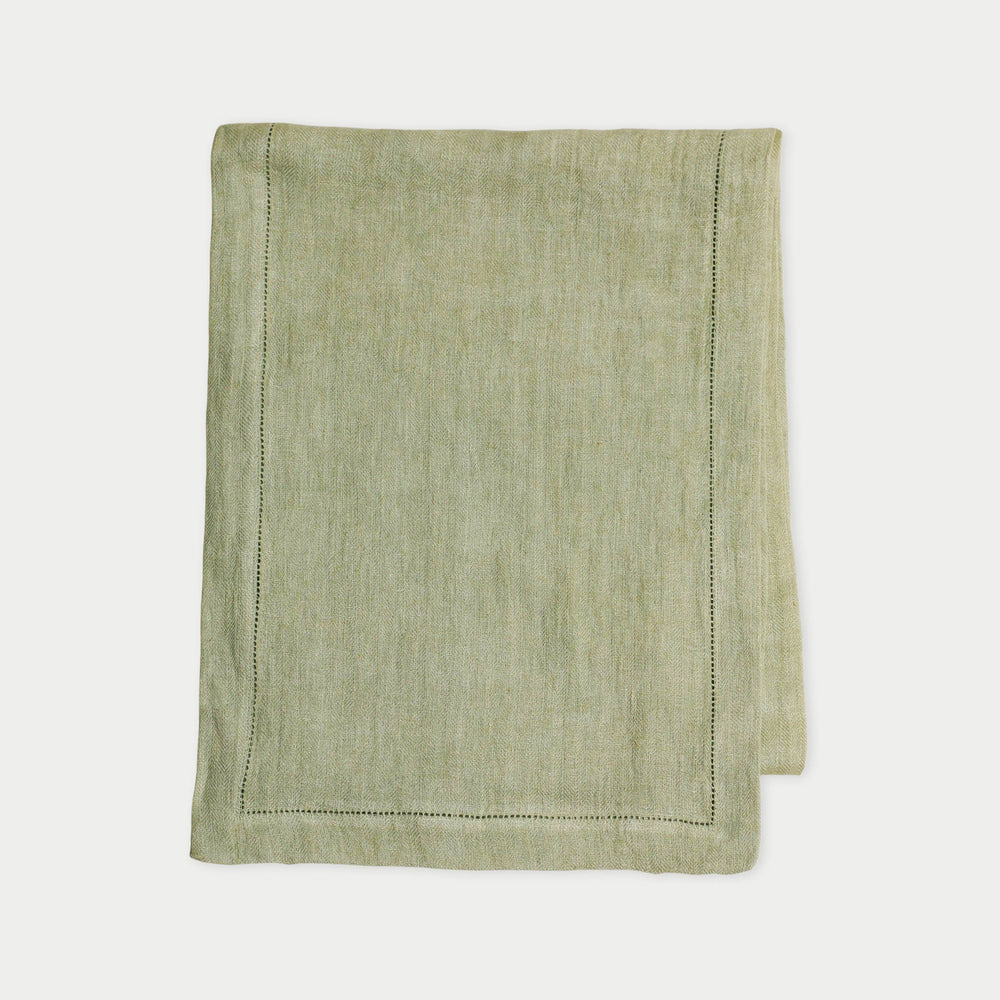 Sage Herringbone Linen Table Runner