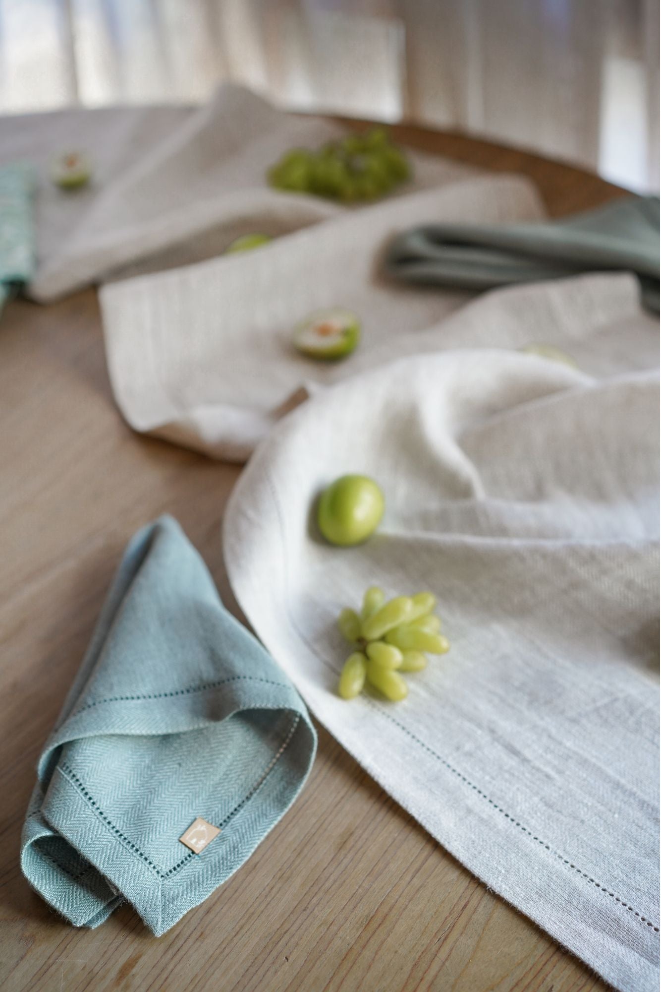 Duck Egg Herringbone Linen Table Napkins-Set of 2