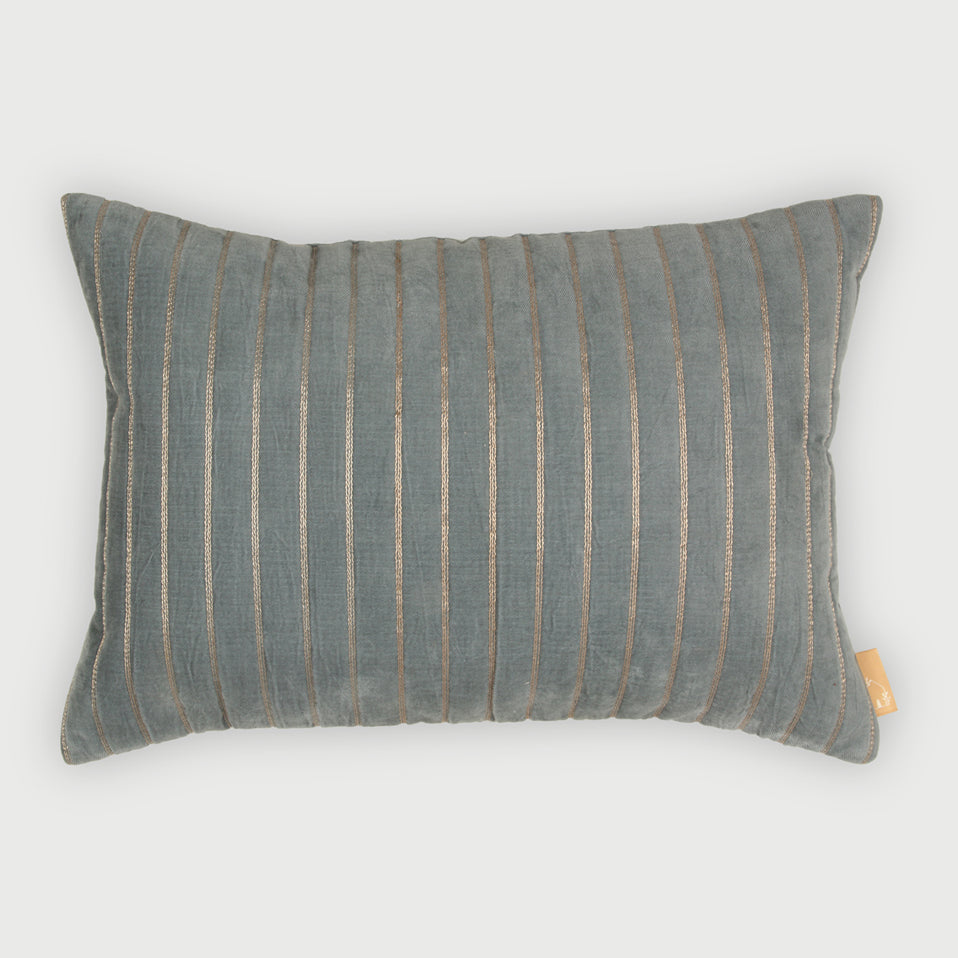 Eden Striped Teal Oblong Velvet Cushion Cover