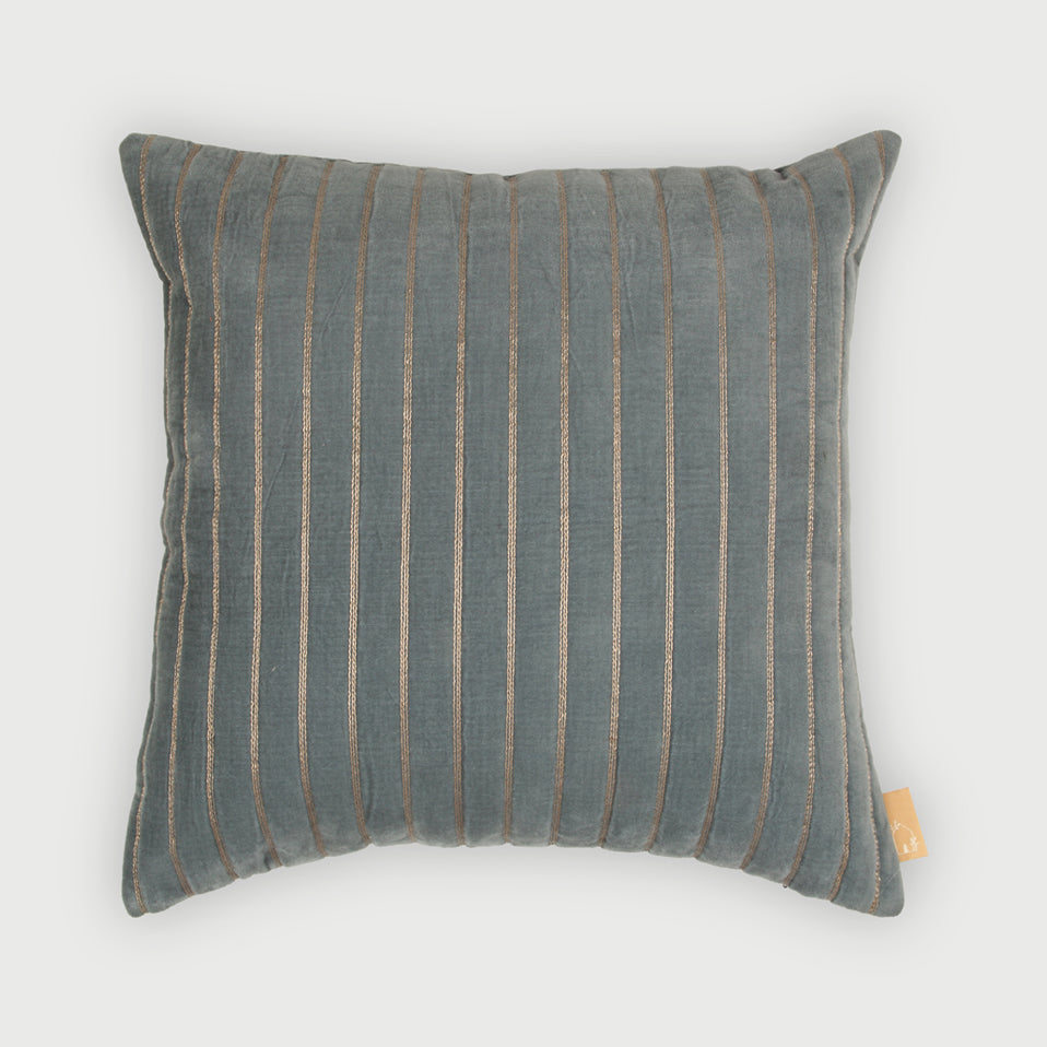 Eden Striped Teal Velvet Cushion Cover