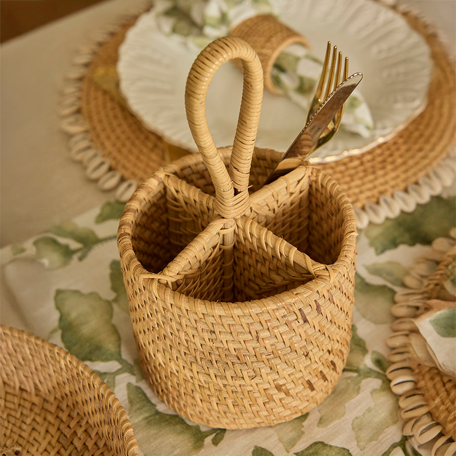 Genoa Handwoven Rattan Caddy-Natural