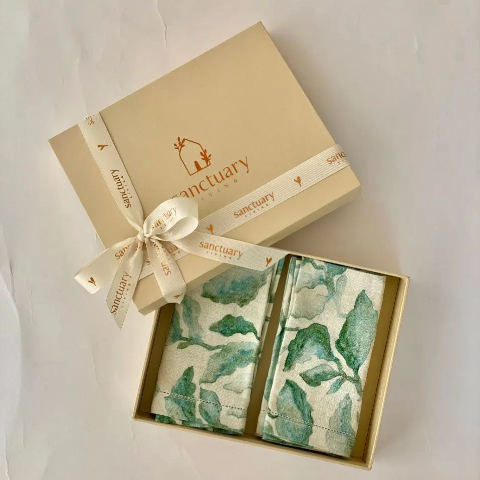 Linen Cascade Teal Napkins Gift Set SanctuaryLiving