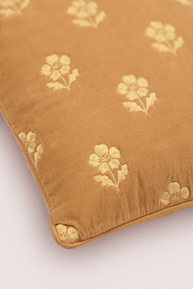 Lucia Amber Embroidered Velvet Cushion Cover