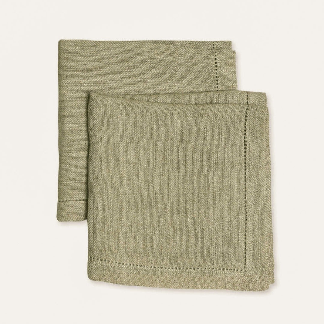 Sage Herringbone Linen Table Napkins-Set of 2