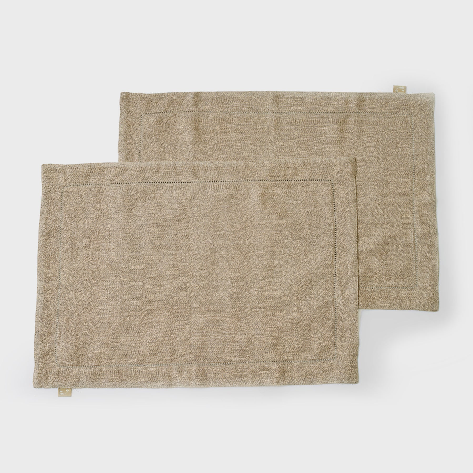 Hemstitch Oatmeal Linen Table Mats-Set of 2