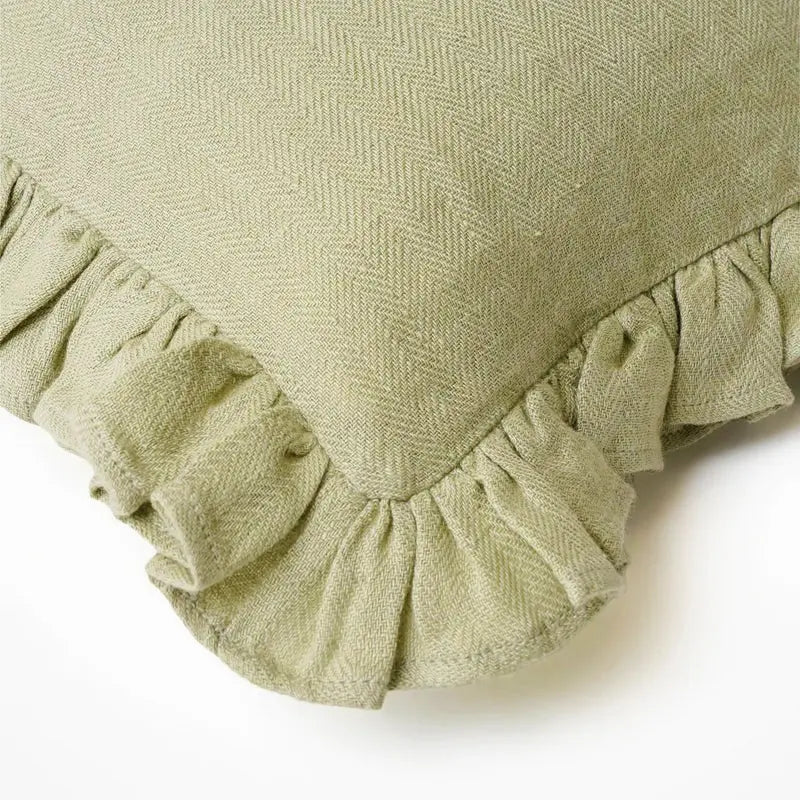 Linen Ruffle Sage Pillow Cover