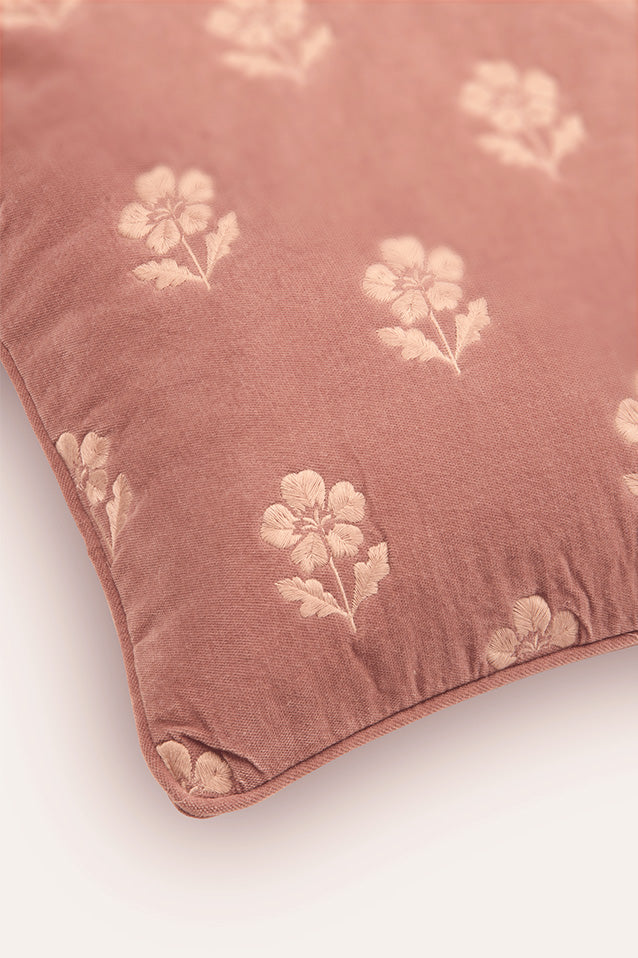 Lucia Dusty Rose Embroidered Velvet Cushion Cover