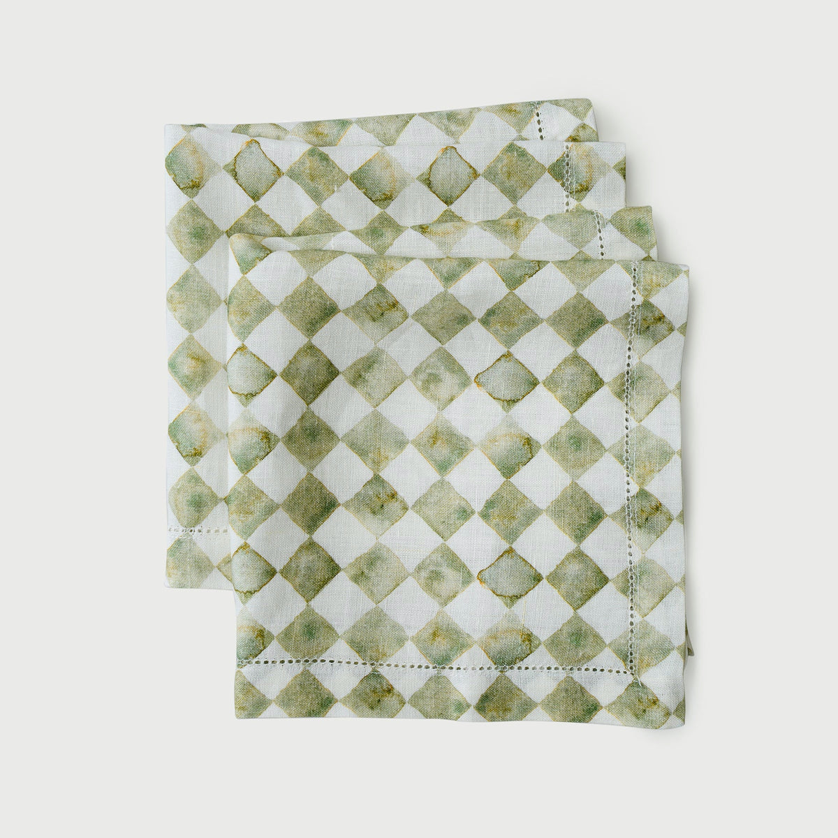 Checker Green Linen Table Napkins | Set of 2