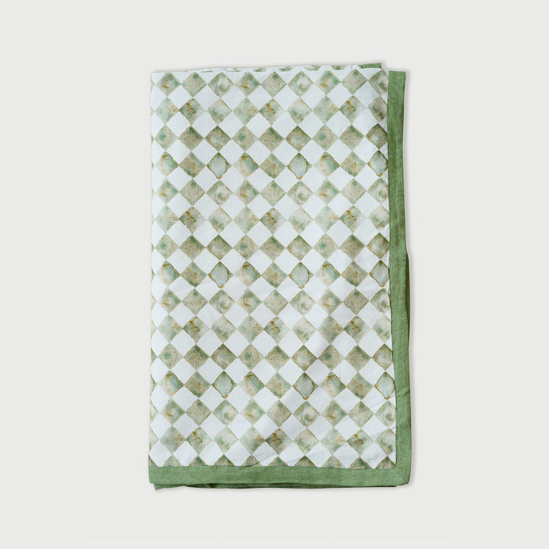 Checker Green Linen Bedspread