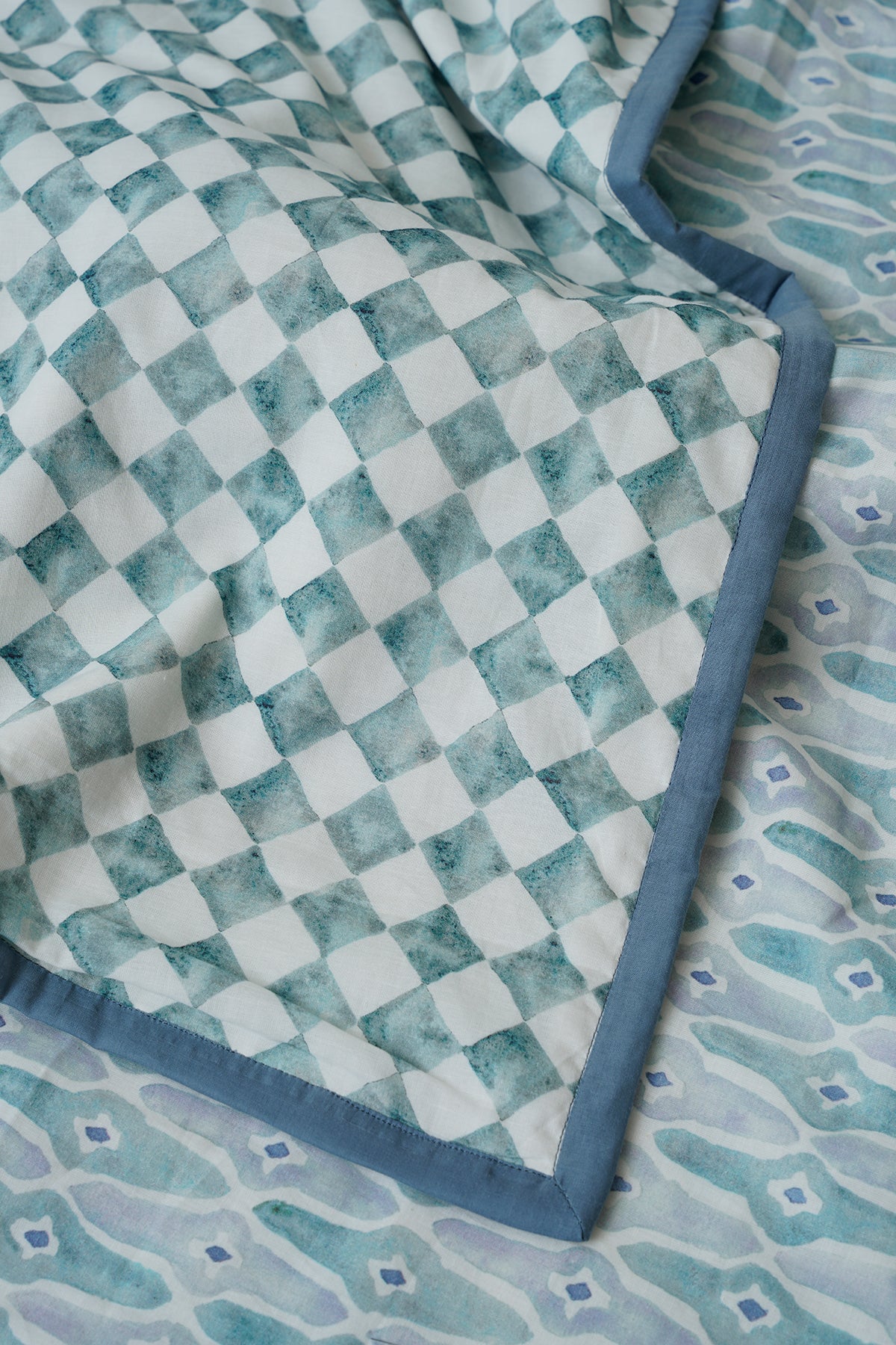 Checker Mosaic Blue Cotton Dohar