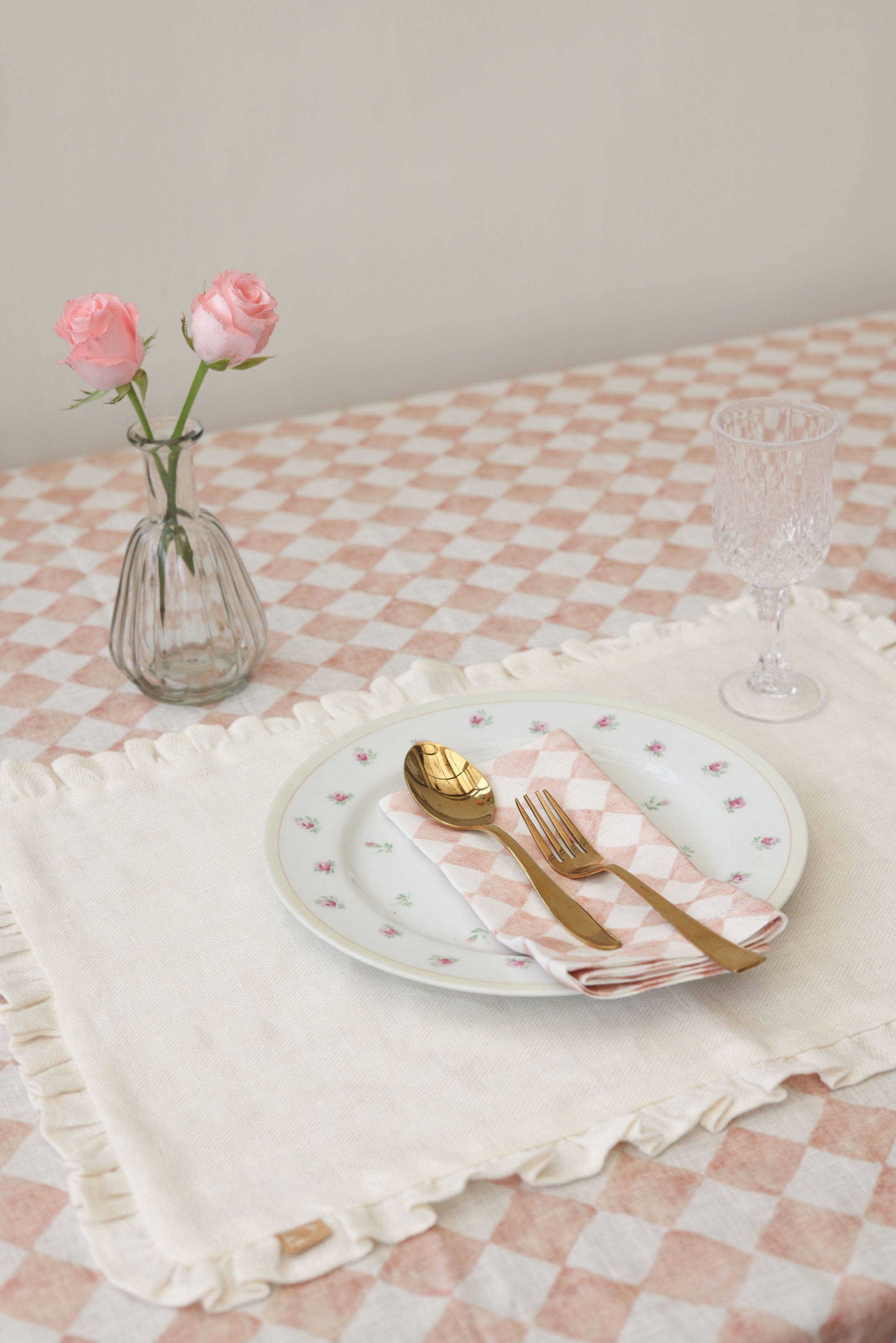 Checker Blush Linen Table Cover