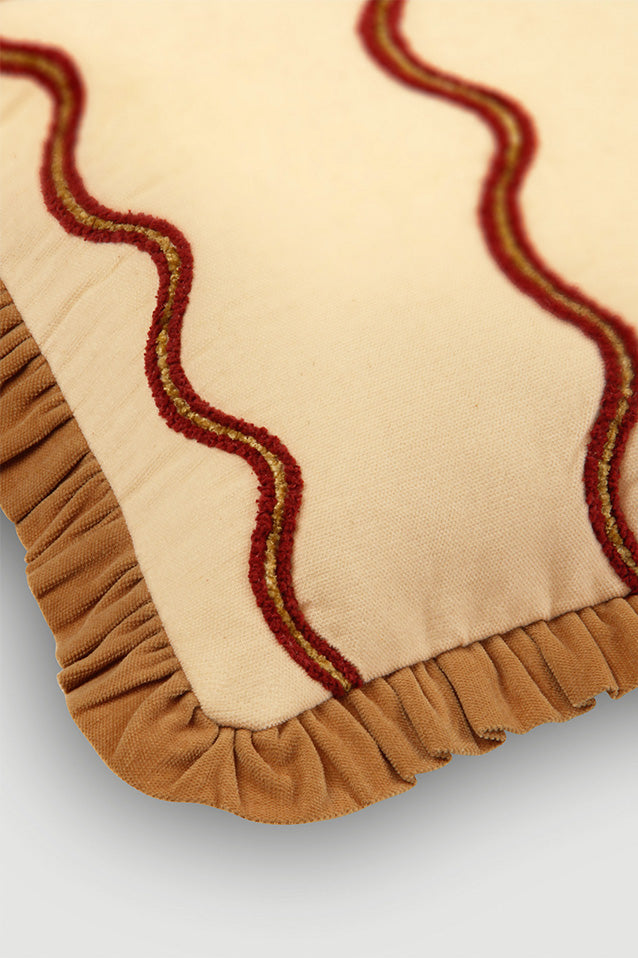 Aria Ruffle Oatmeal Embroidered Oblong Cushion Cover