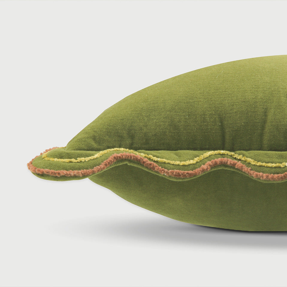 Aurora Scallop Forest Green Embroidered Oblong Cushion Cover