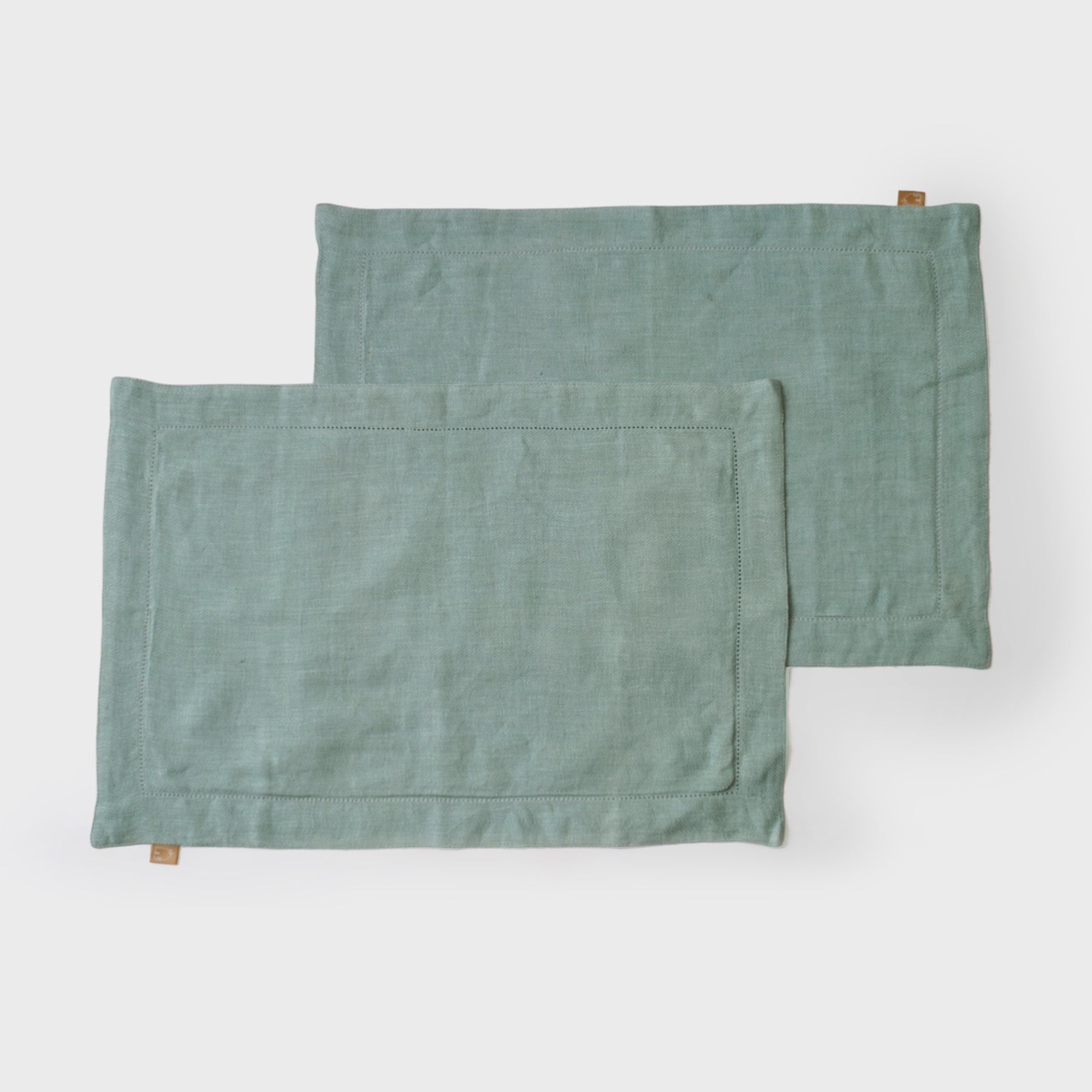 Hemstitch Duck Egg Linen Table Mats | Set of 2