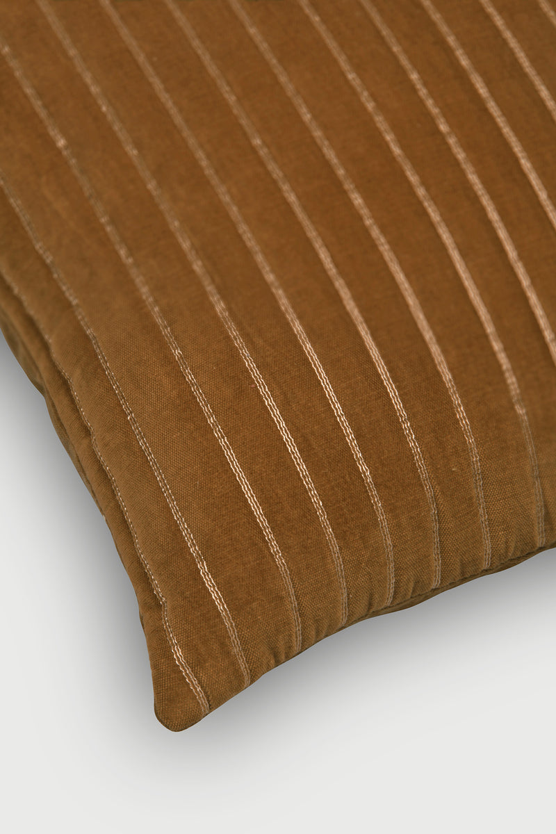 Eden Striped Tan Brown Velvet Cushion Cover