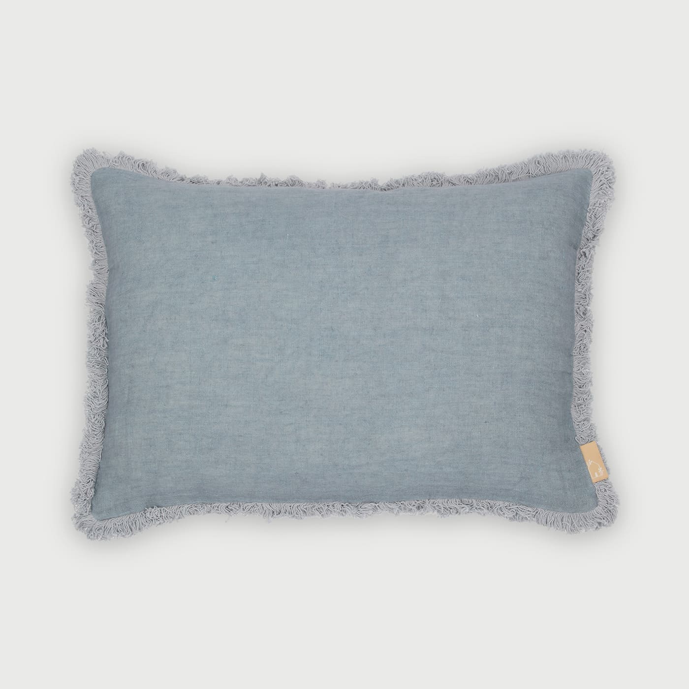 Fringe Azure Oblong Linen Cushion Cover