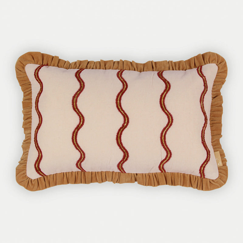 Aria Ruffle Oatmeal Embroidered Oblong Cushion Cover