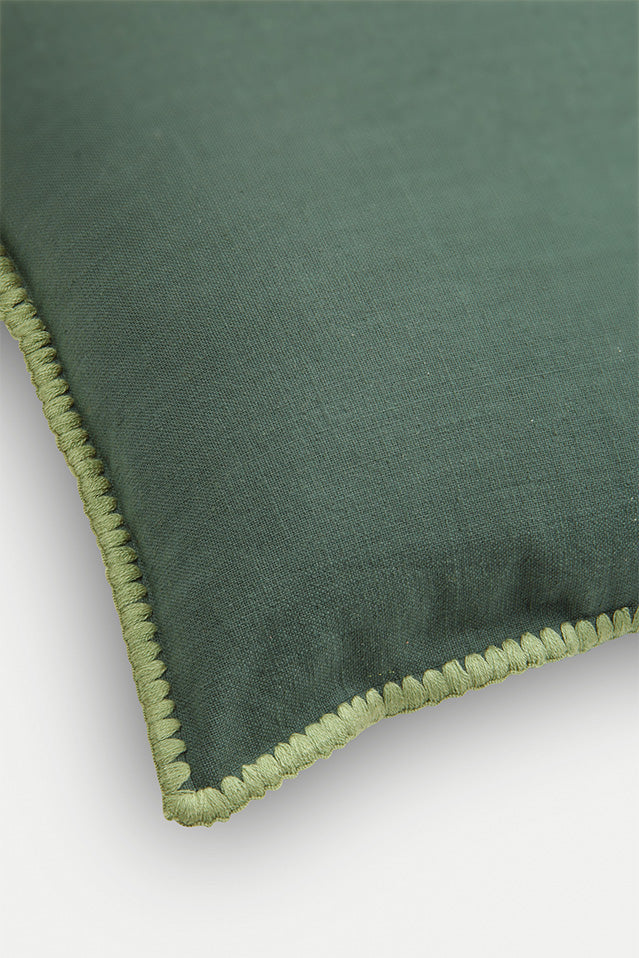 Sofia Eucalyptus Embroidered Cotton Cushion Cover