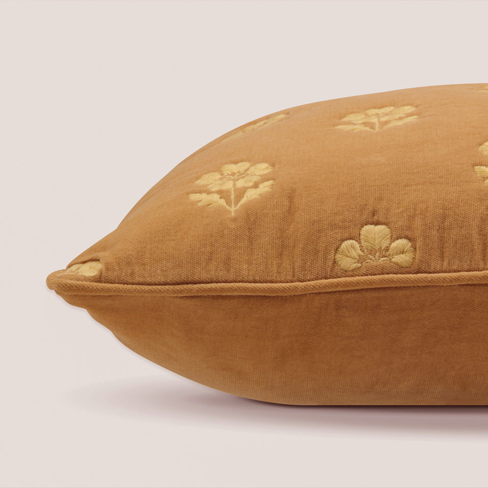 Lucia Amber Embroidered Velvet Cushion Cover