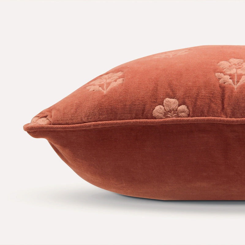 Lucia Carmine Embroidered Velvet Cushion Cover