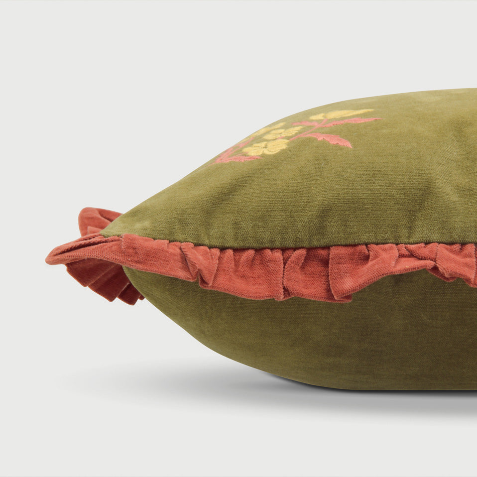 Sienna Forest Green Embroidered Velvet Cushion Cover