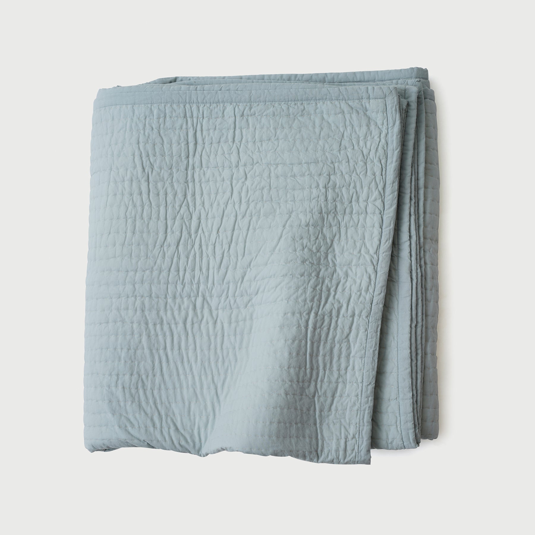 Hand Kantha Baby Blue Cotton Bedspread