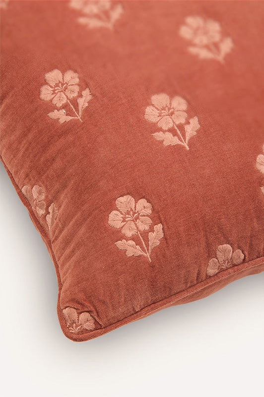 Lucia Carmine Embroidered Velvet Cushion Cover