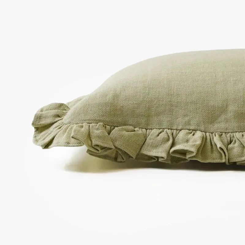 Linen Ruffle Sage Pillow Cover