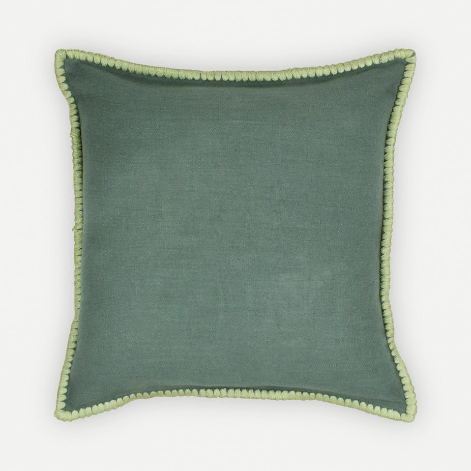 Sofia Eucalyptus Embroidered Cotton Cushion Cover