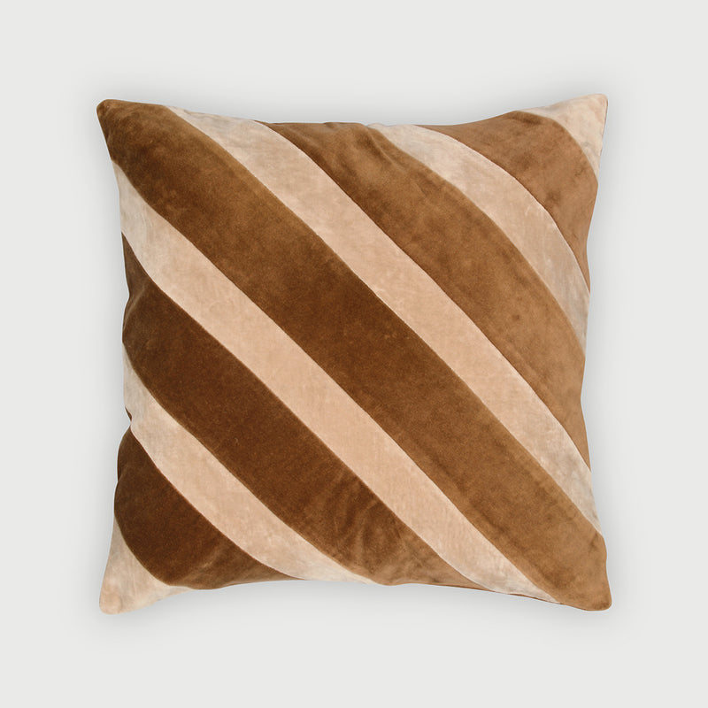 Heather Tan Brown Velvet Stripe Cushion Cover