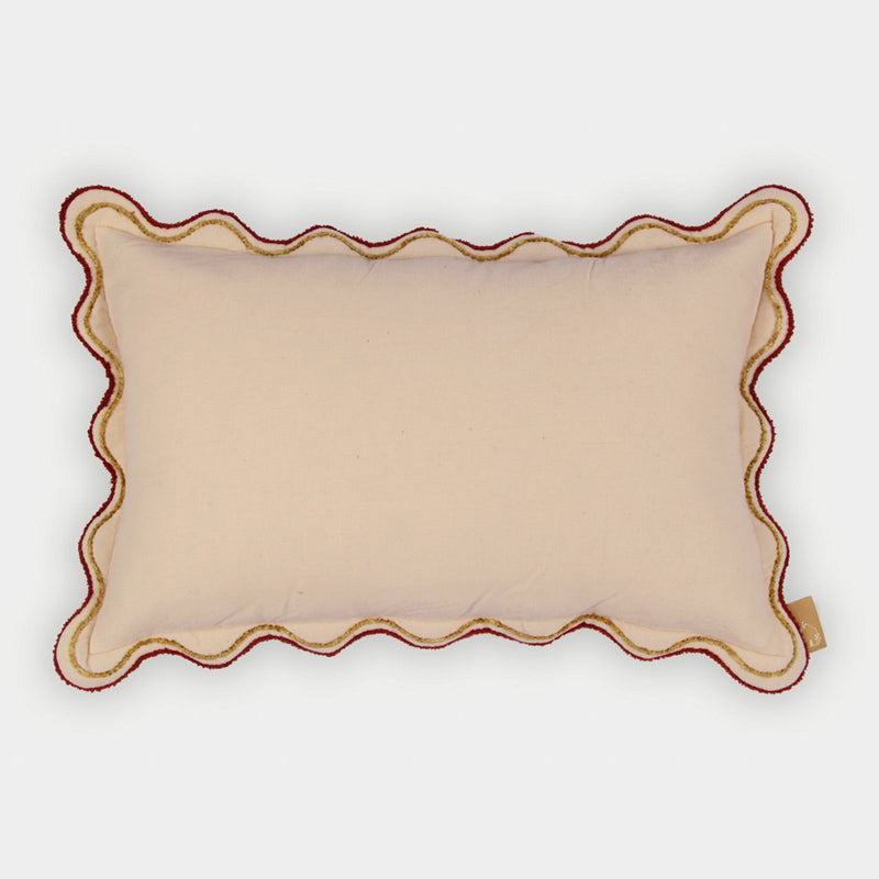 Aurora Scallop Oatmeal Embroidered Oblong Cushion Cover