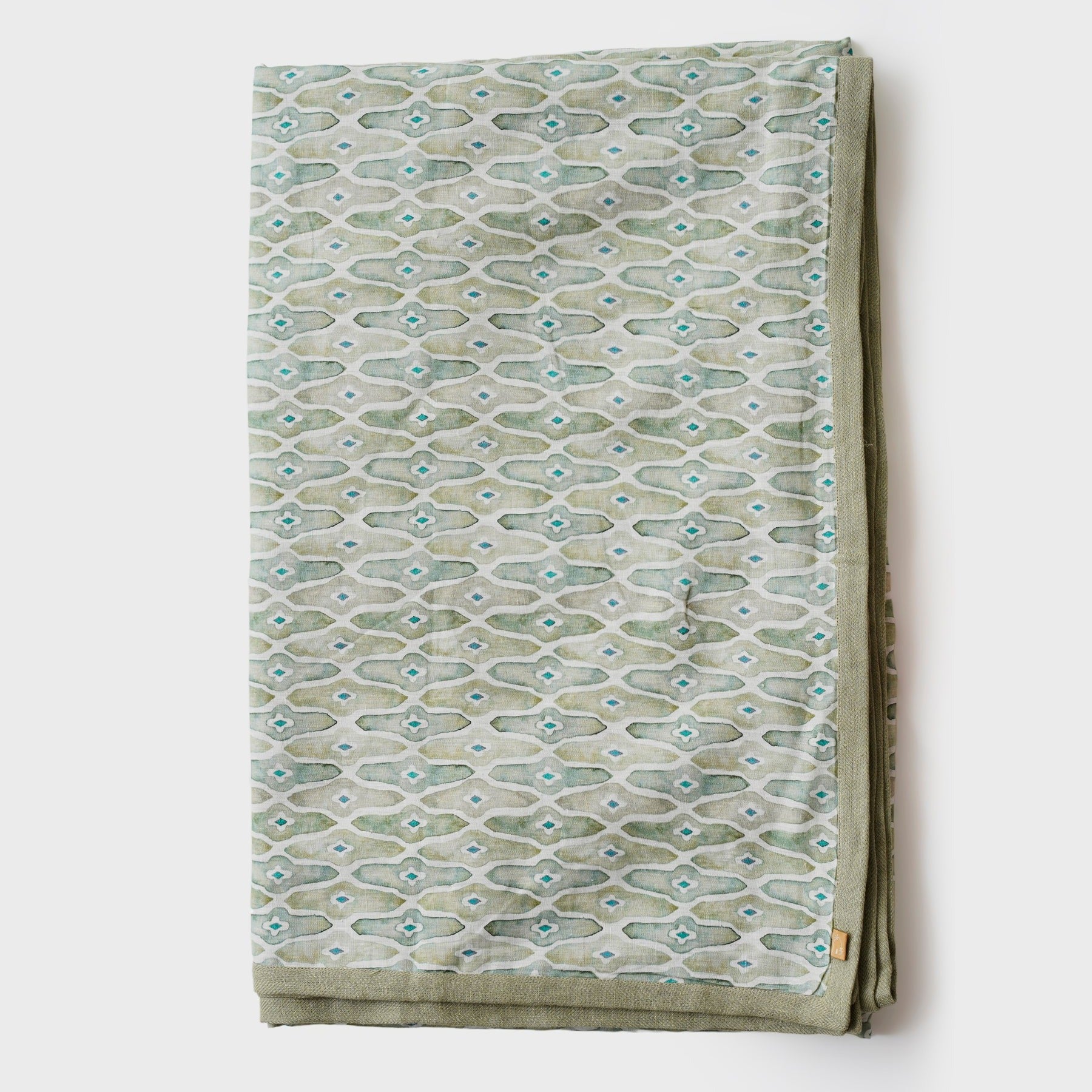 Mosaic Sage Linen Bedspread