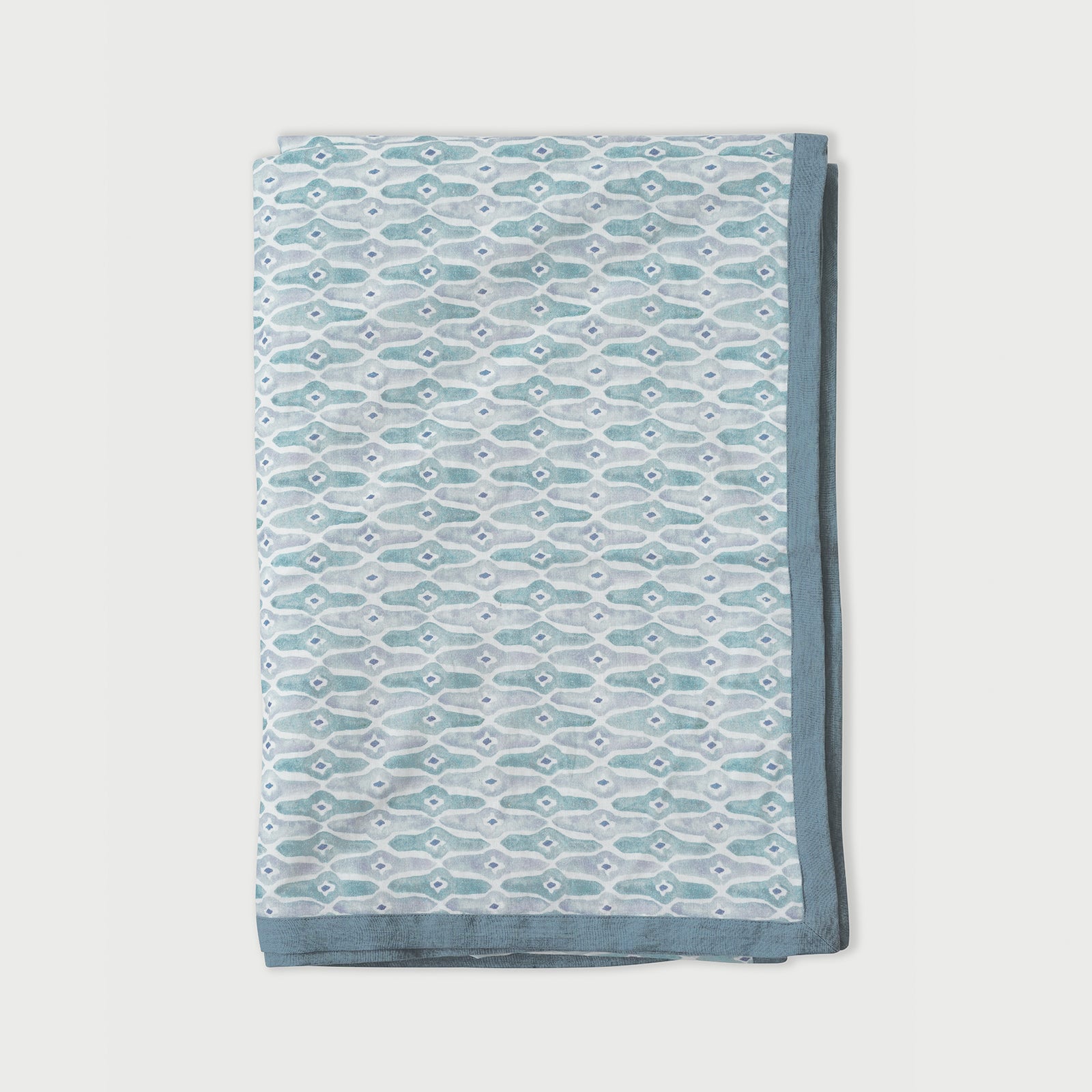 Mosaic Blue Linen Cotton Bedspread