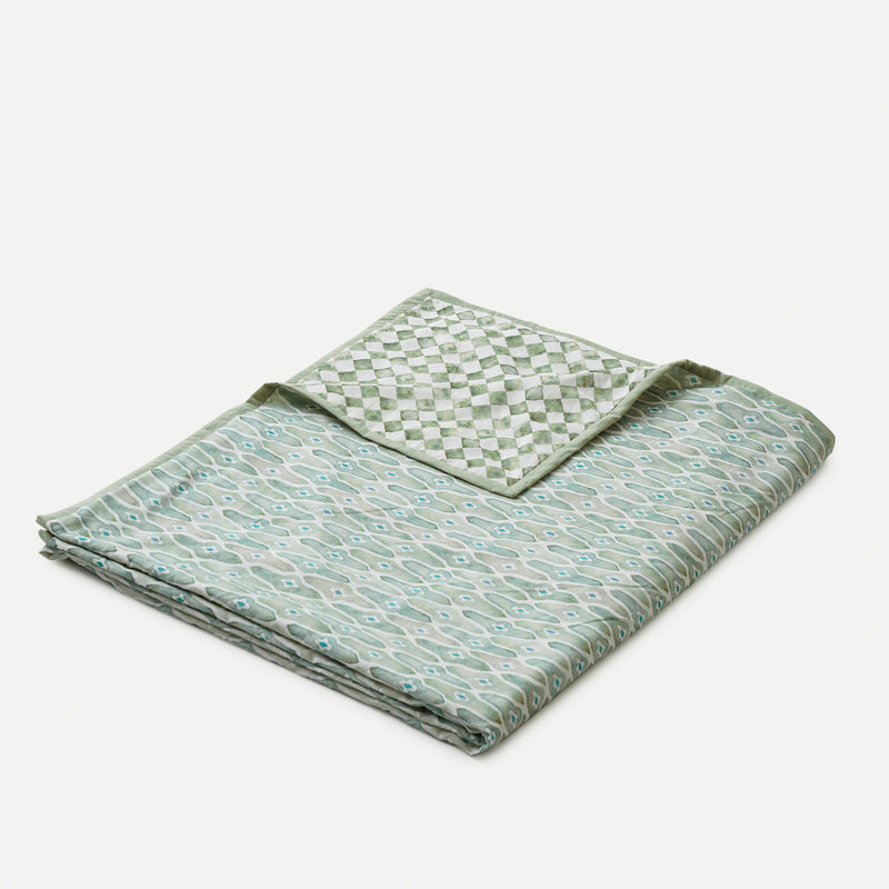 Mosaic Sage Linen Bedspread