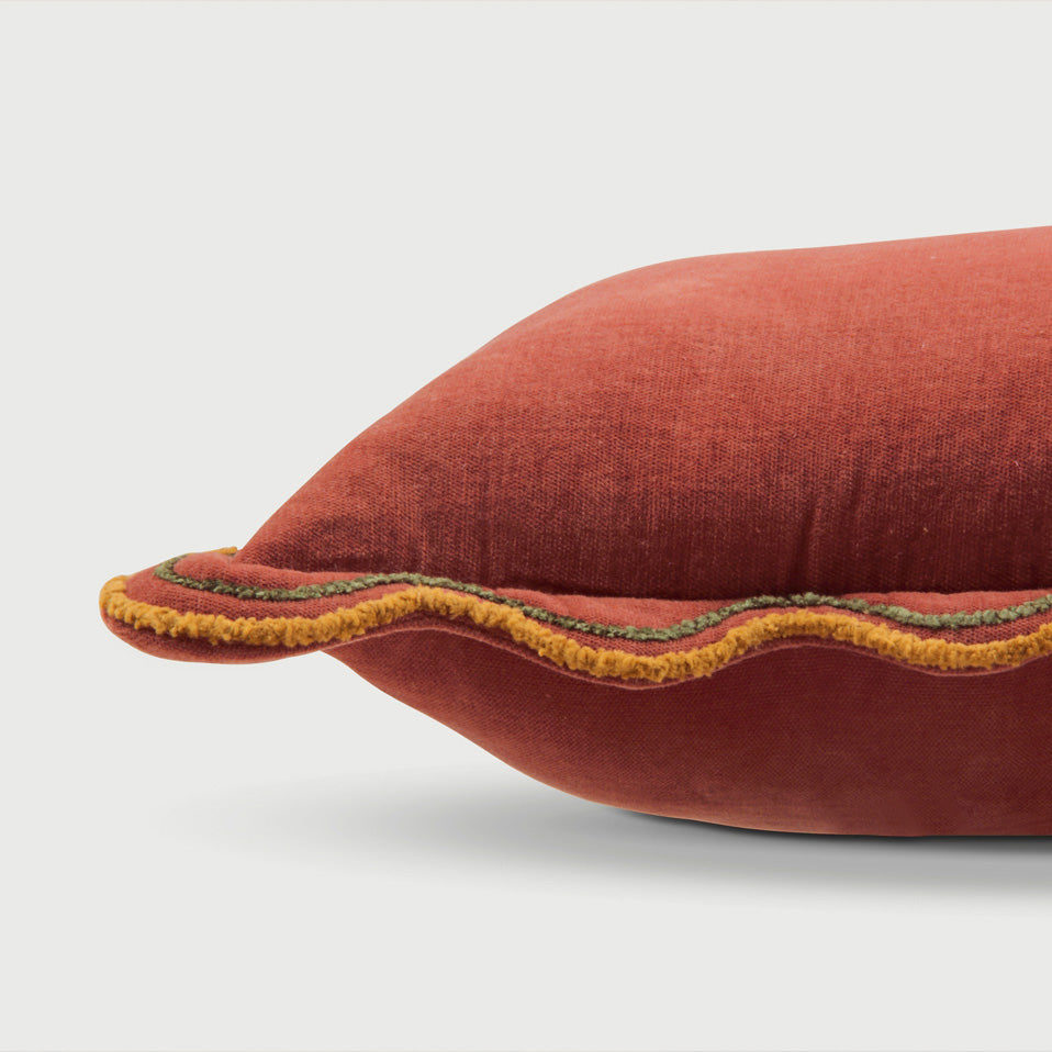 Aurora Scallop Carmine Embroidered Cushion Cover