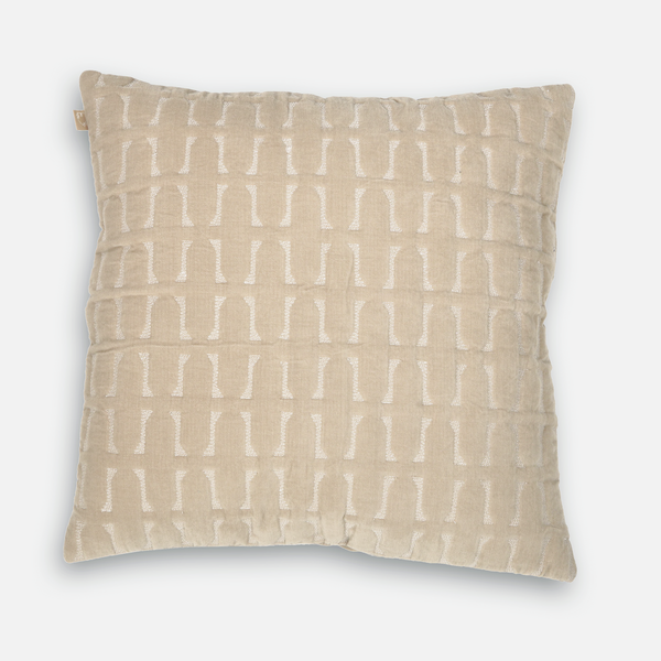 Twig Oatmeal Embroidered Velvet Cushion Cover