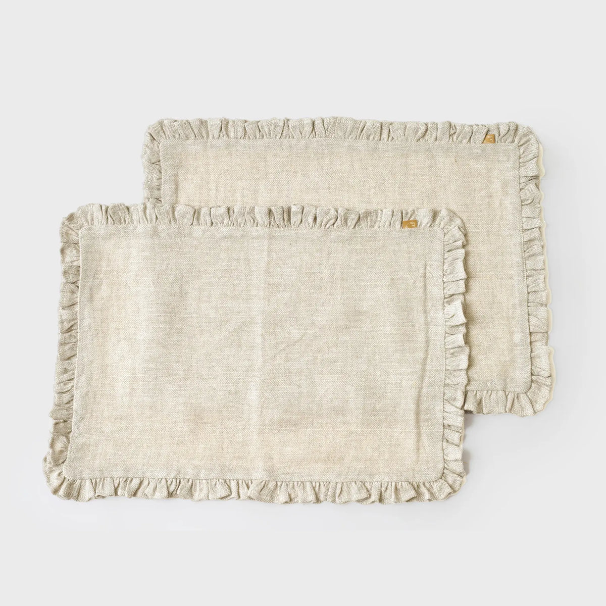 Hard Base Ruffle Mat Herrgbone Ruffle Oatmeal Table Mats-Set of 2 | Premium Home Textiles