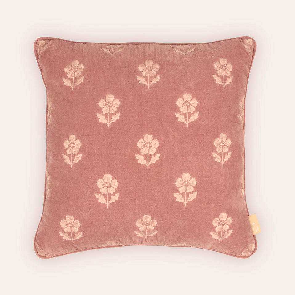 Lucia Dusty Rose Embroidered Velvet Cushion Cover