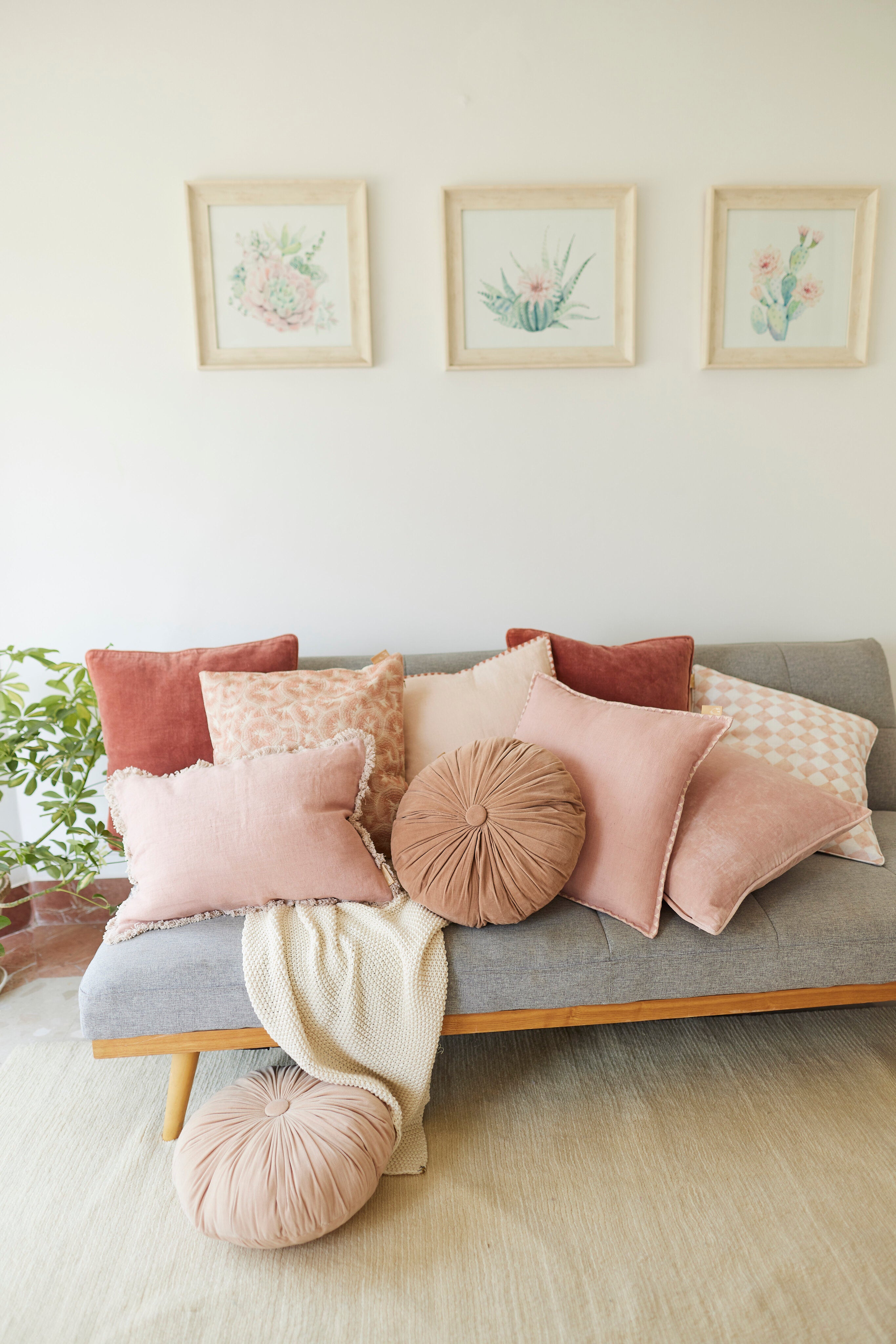 Fringe Rose Oblong Linen Cushion Cover