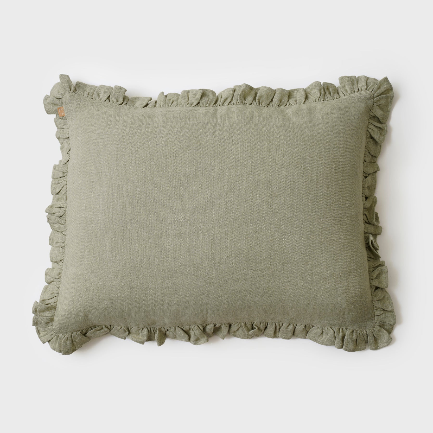 Linen Ruffle Sage Pillow Cover