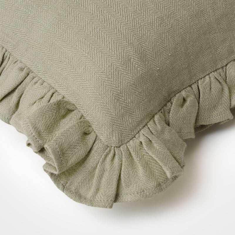 Linen Ruffle Sage Pillow Cover