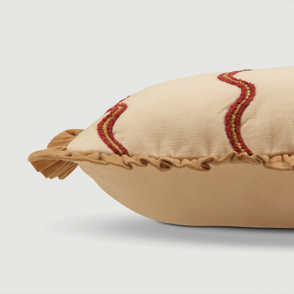 Aria Ruffle Oatmeal Embroidered Oblong Cushion Cover