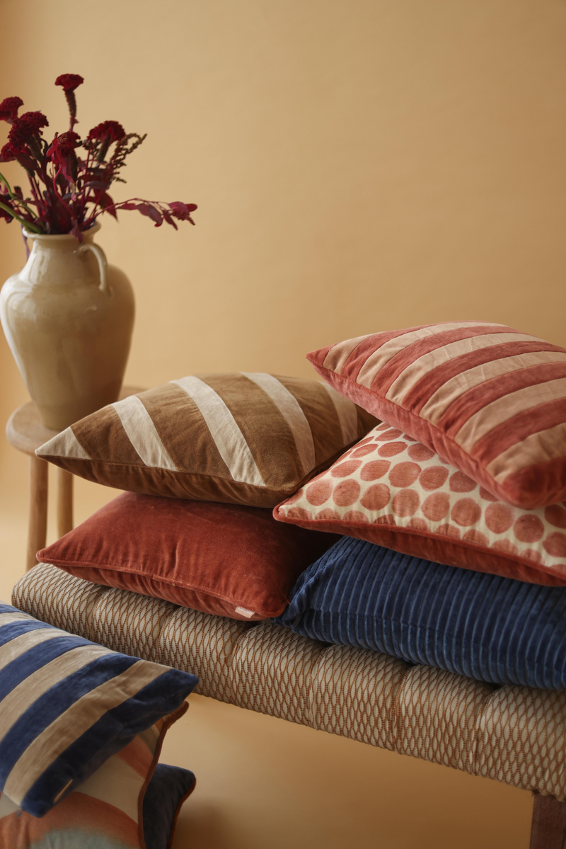 Heather Tan Brown Velvet Stripe Cushion Cover