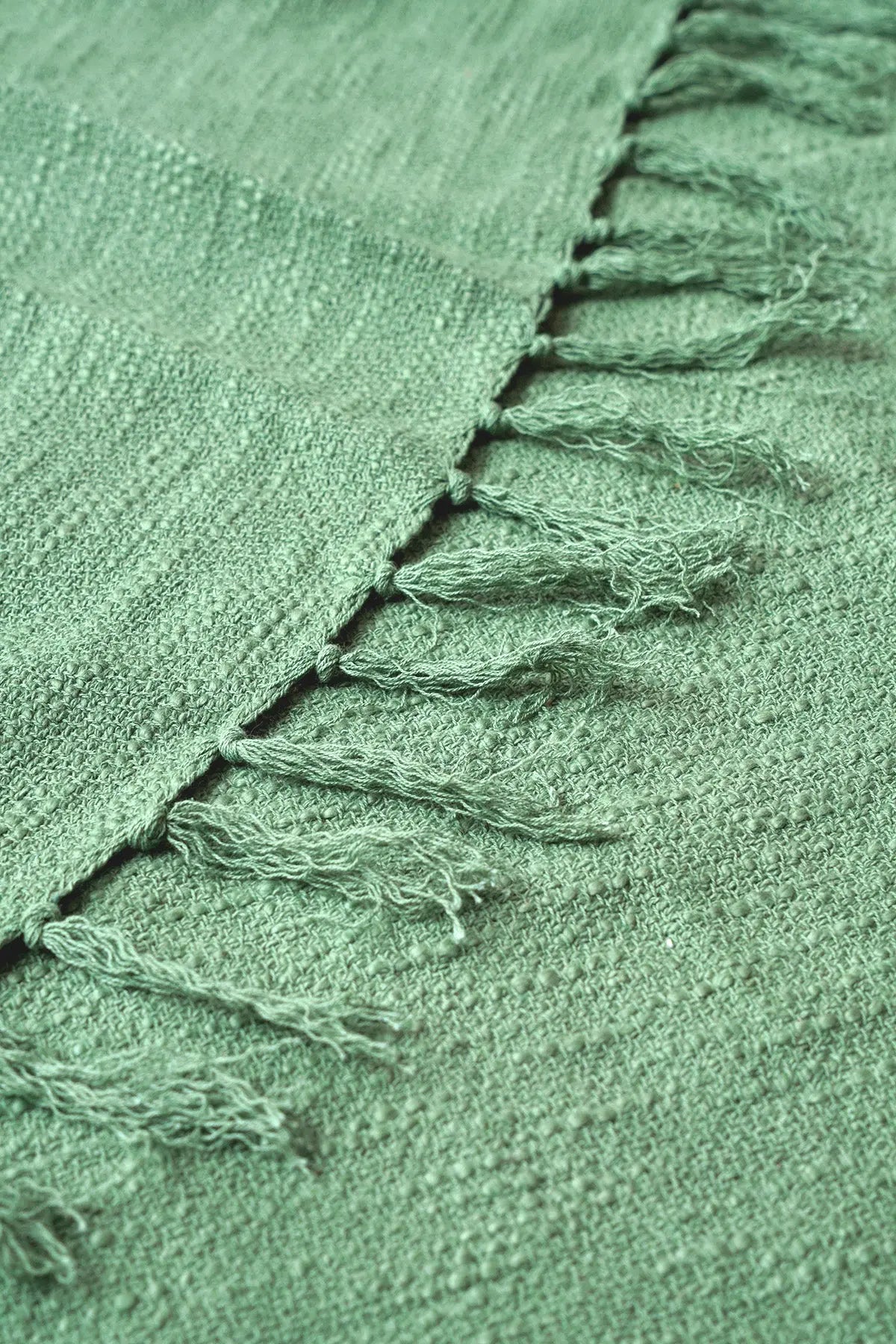 Handloom Cotton Slub Green Throw SanctuaryLiving