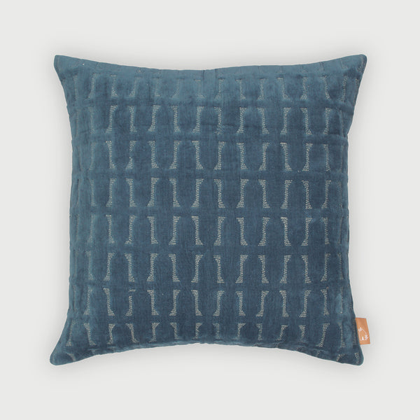 Twig Azure Embroidered Velvet Cushion Cover