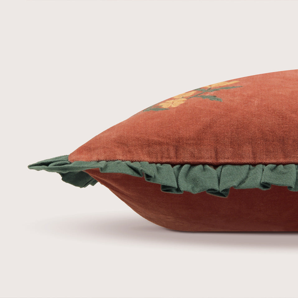 Sienna Carmine Embroidered Velvet Cushion Cover