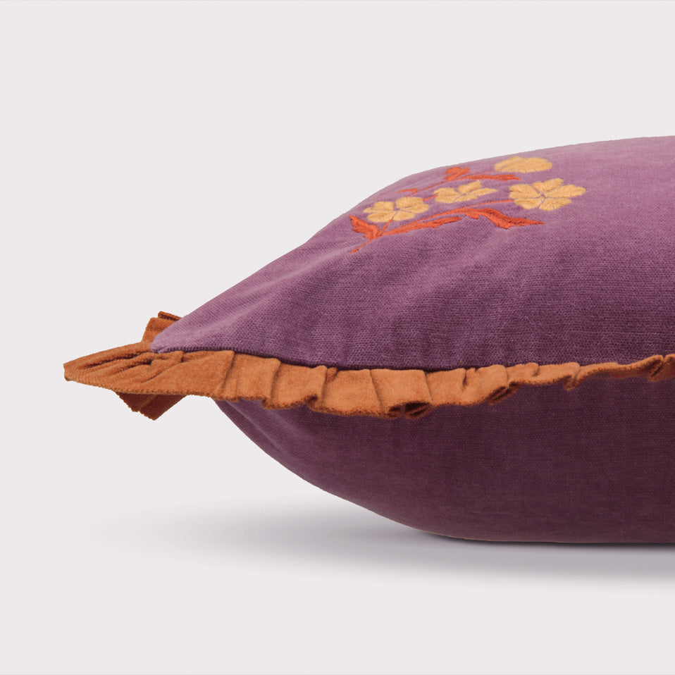 Sienna Lavender Embroidered Velvet Cushion Cover