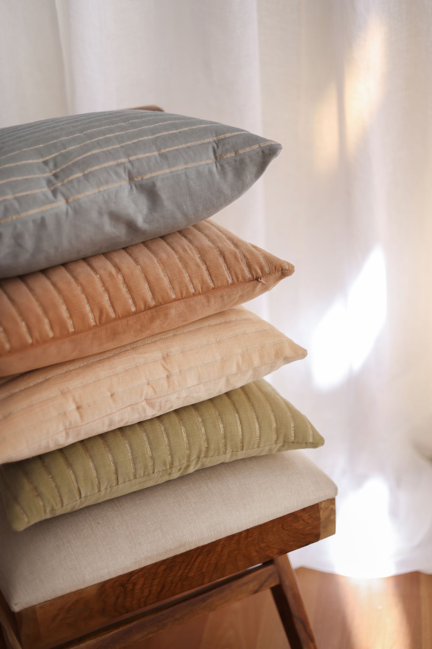 Eden Striped Blush Velvet Cushion Cover