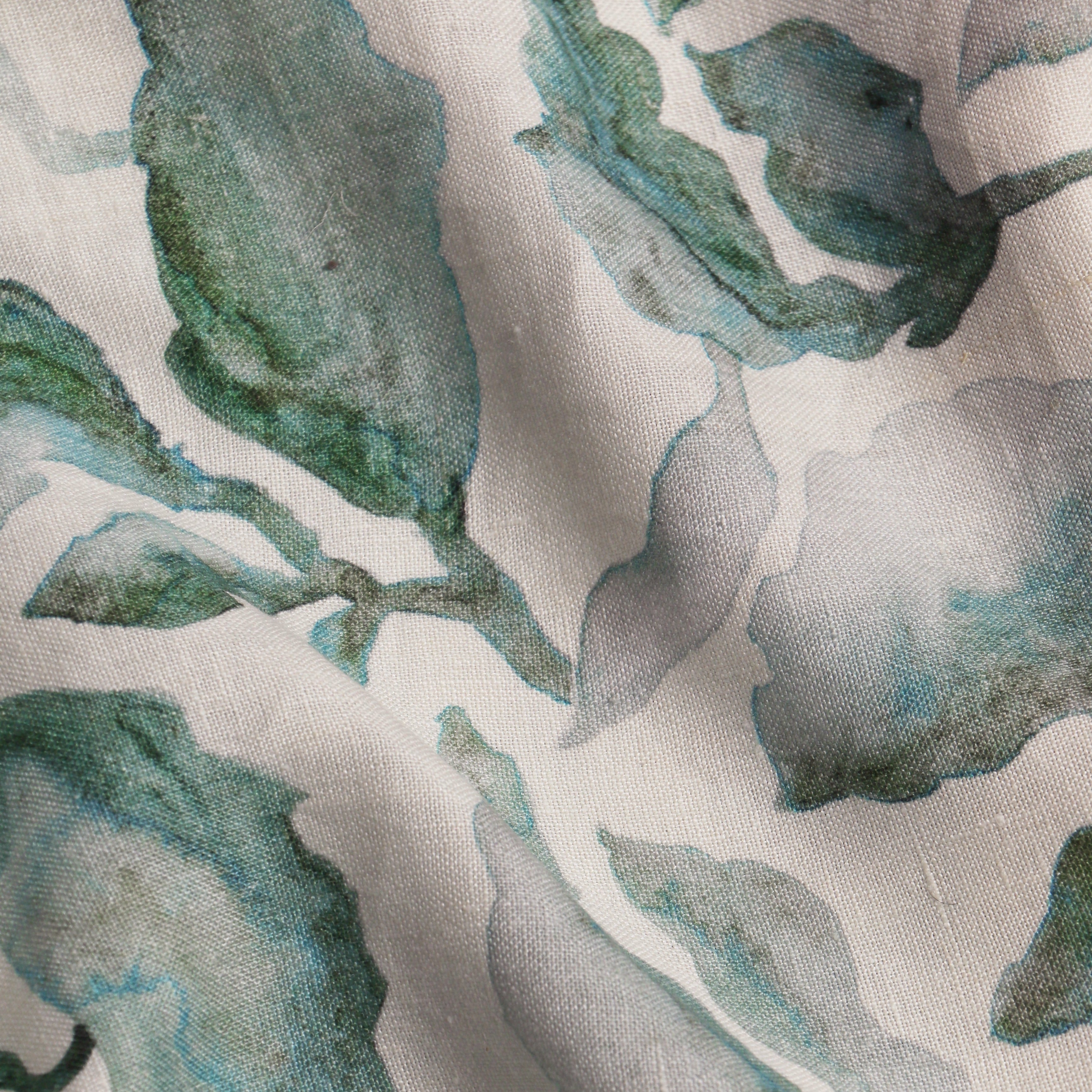 Cascade Teal Printed Linen Fabric